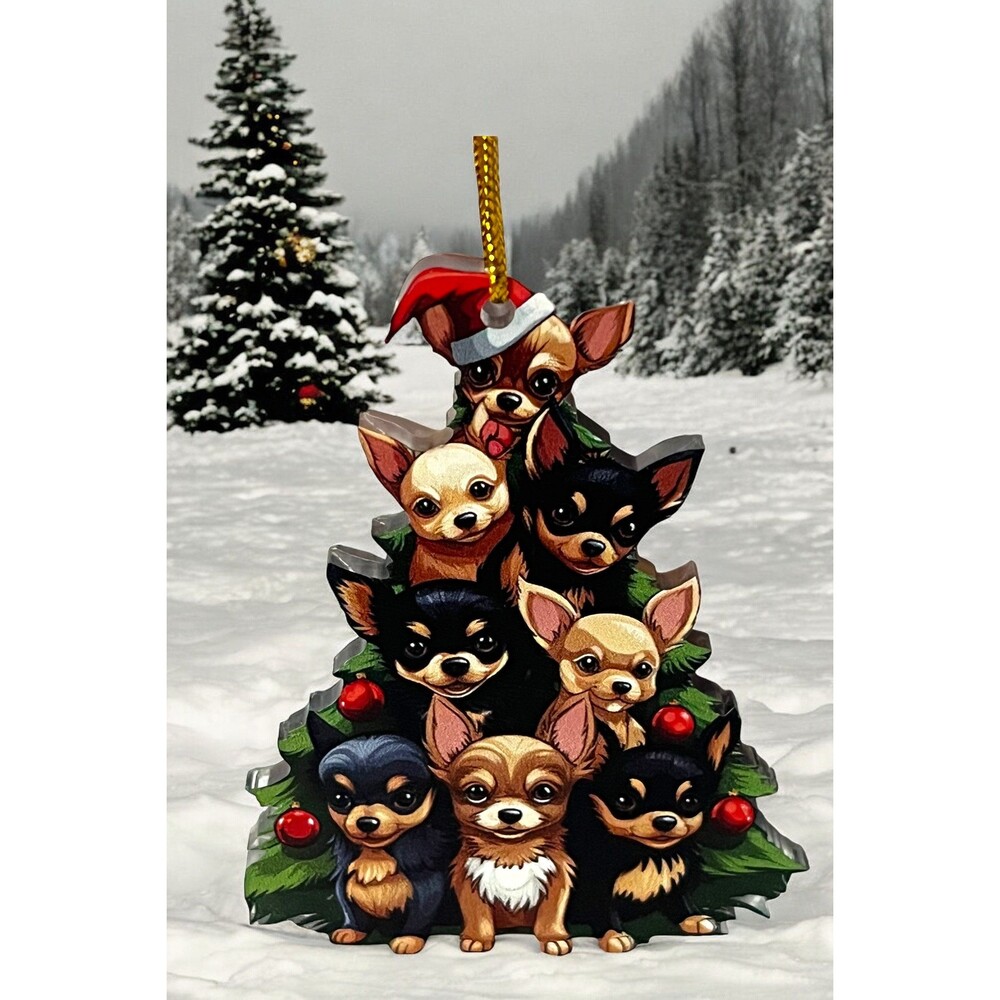 Charming Chihuahua Acrylic Christmas Ornament: Perfect for Car Mirror, Backpack